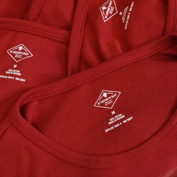 St Johns Bay Long Sleeve Shirts Womens M Lot 3 Red 100 Cotton Knit Top Tee Xmas - Picture 4 of 6